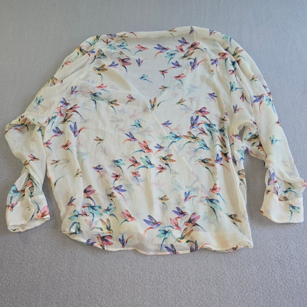 Zara Trafaluc Hummingbird Print Wrap Blouse Womens Medium Cream V-Neck Surplice - Picture 3 of 8